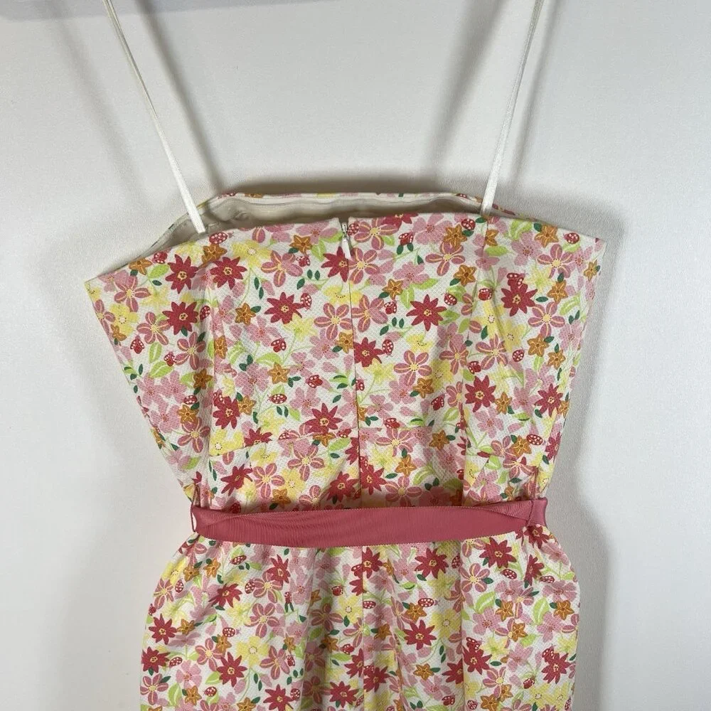Vtg Lilly Pulitzer Pink Waist‎ Ribbon Tie Floral Lace Strapless Dress EUC Size 4